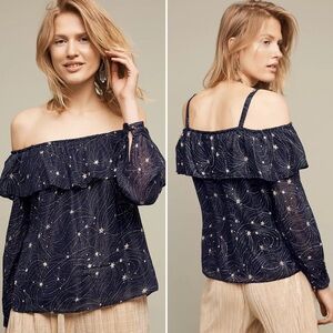 Anthropologie Floreat Dark Blue Starlit Off-The-Shoulder Top Women’s Size Large